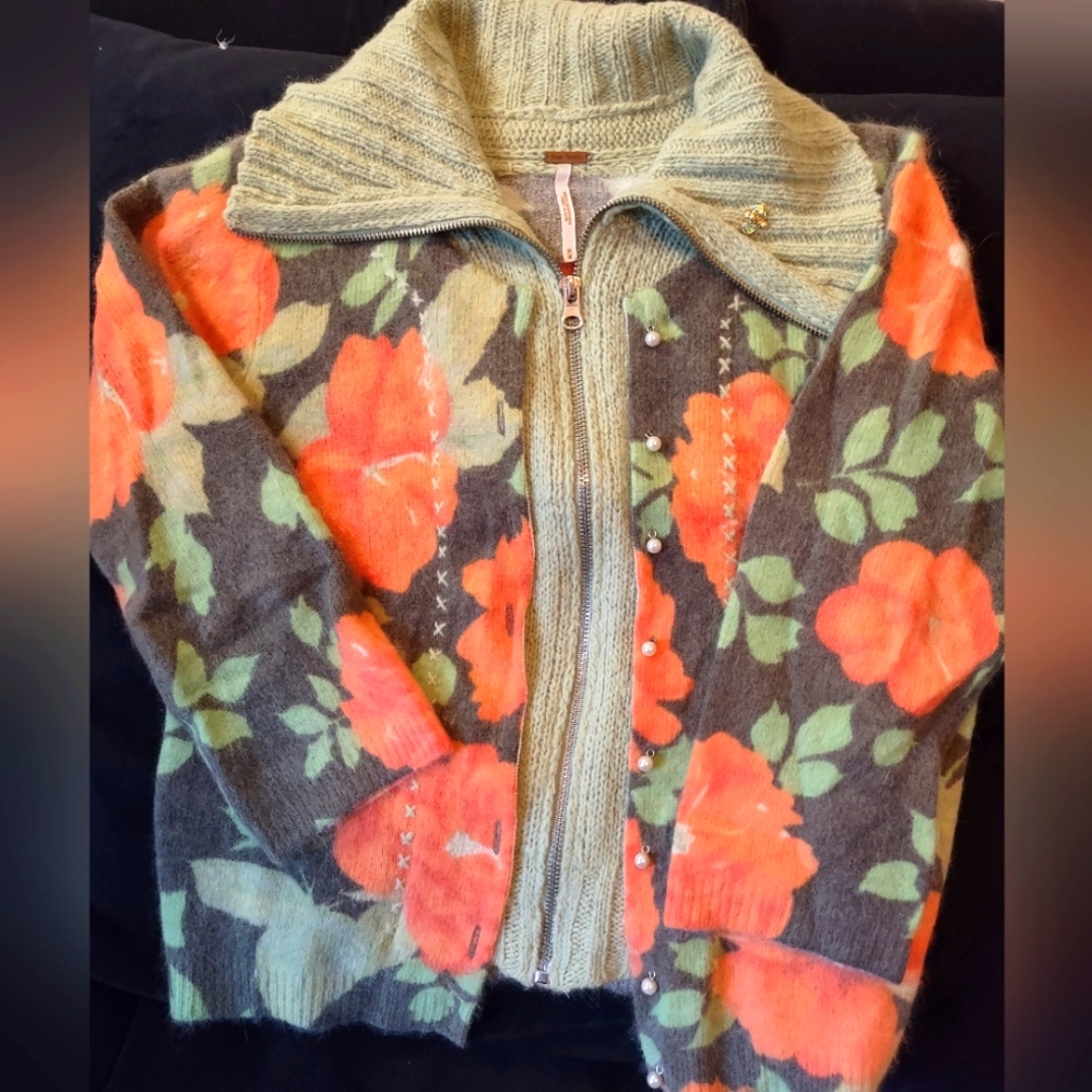 Free People layered zip cardigan size M